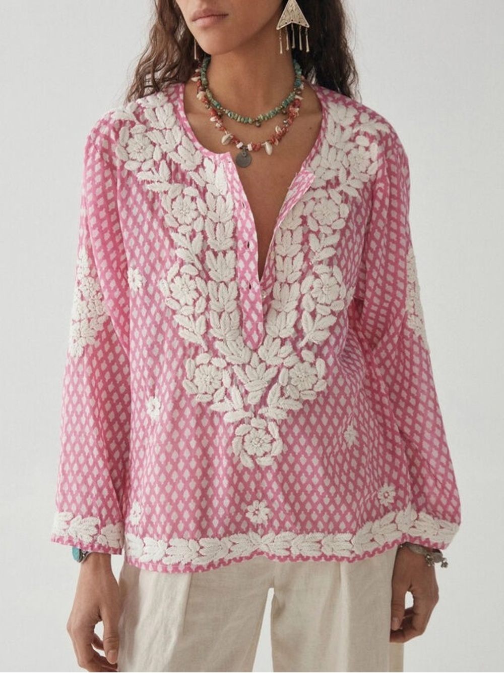 Maison Hotel Shanti Blouse Strawberry Fields Pink Embroidered Boho Top M